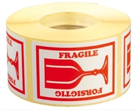 Etiketter "FORSIGTIG FRAGILE (GLAS)" 46 x 65 mm, 250 labels pr. rulle